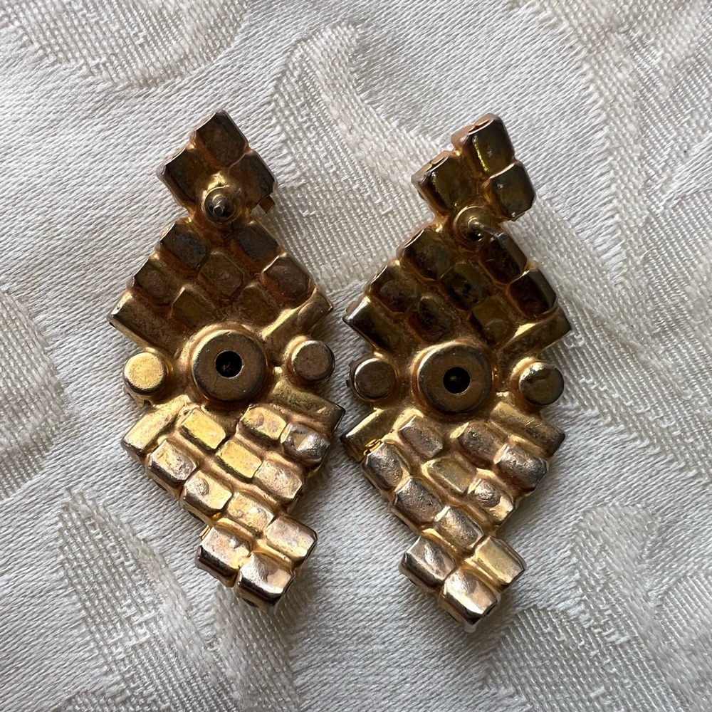 Vintage Gold-Tone Black & Crystal Pierced Earrings - Picture 4 of 6